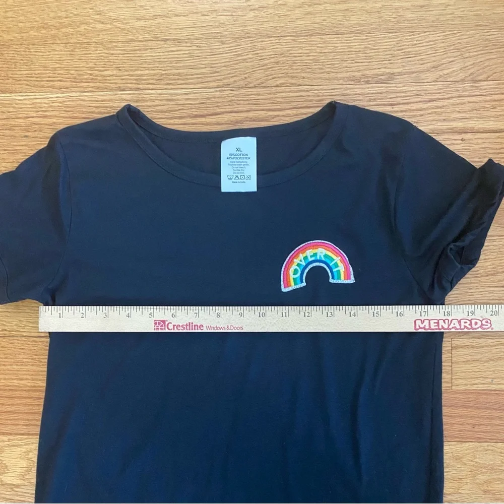 Unbranded Tshirt Women’s XL Black Rainbow Detail OVER IT lettering Short Sleeve - Picture 4 of 5